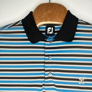 FootJoy Mens Large Short Sleeve Blue & Brown Stripped Golf Polo Shirt